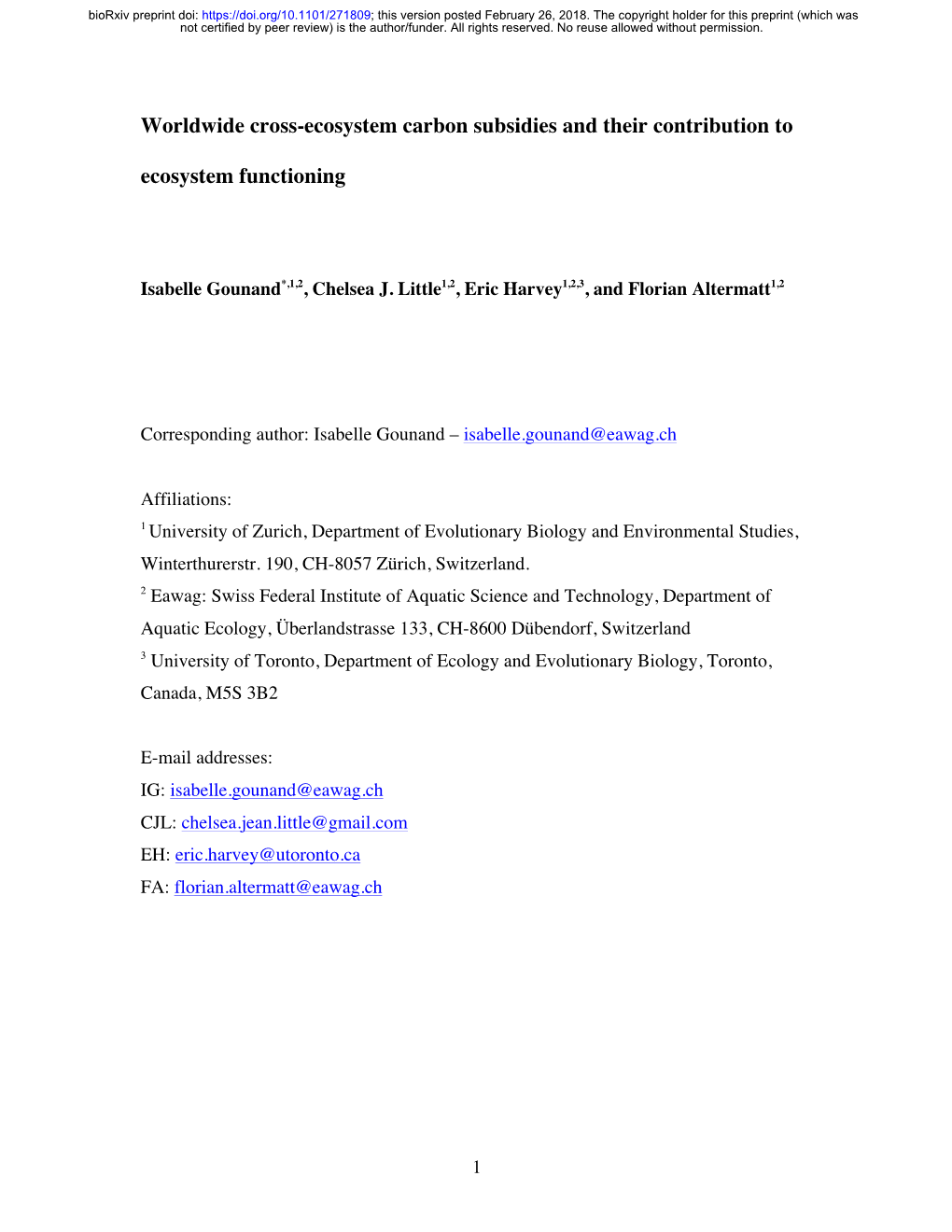 Worldwide Cross-Ecosystem Carbon Subsidies and Their Contribution To