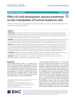 Effect of Cold Atmospheric Plasma Treatment on the Metabolites Of