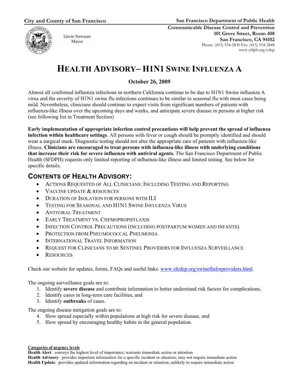 H1N1 Swine Influenza a Health Advisory