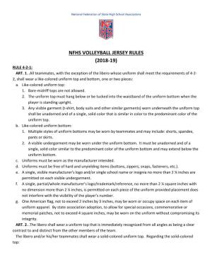 Nfhs Volleyball Jersey Rules (2018-19)