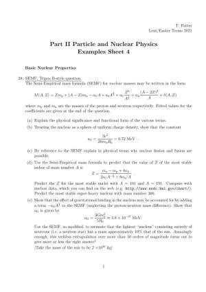 Part II Particle and Nuclear Physics Examples Sheet 4
