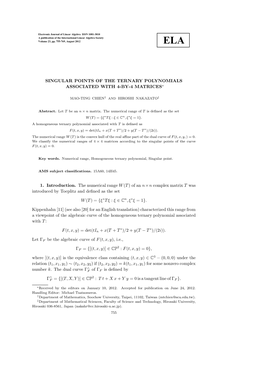 Singular Points of the Ternary Polynomials Associated with 4-By-4 Matrices∗