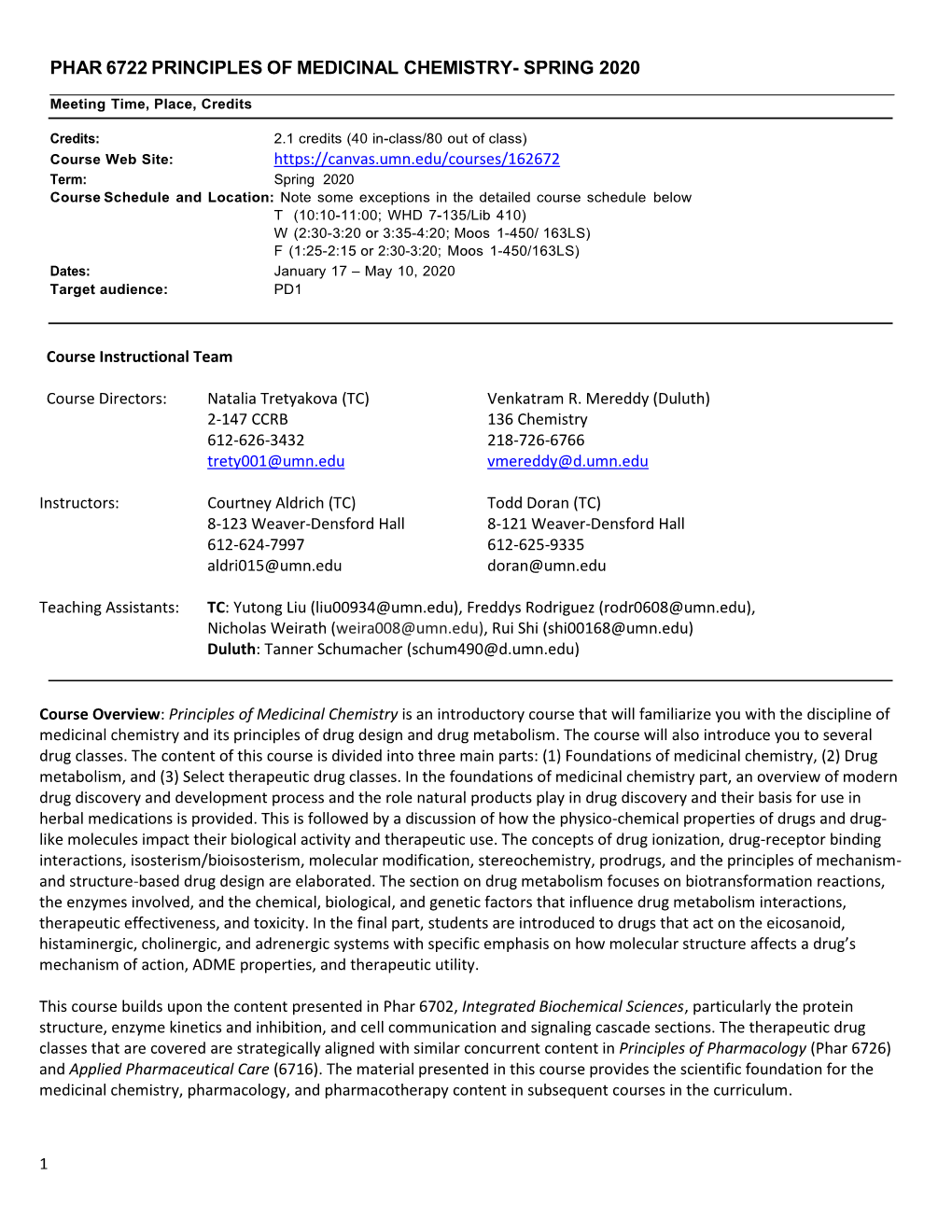 Principles of Pharmacology Syllabus-February 6, 2015