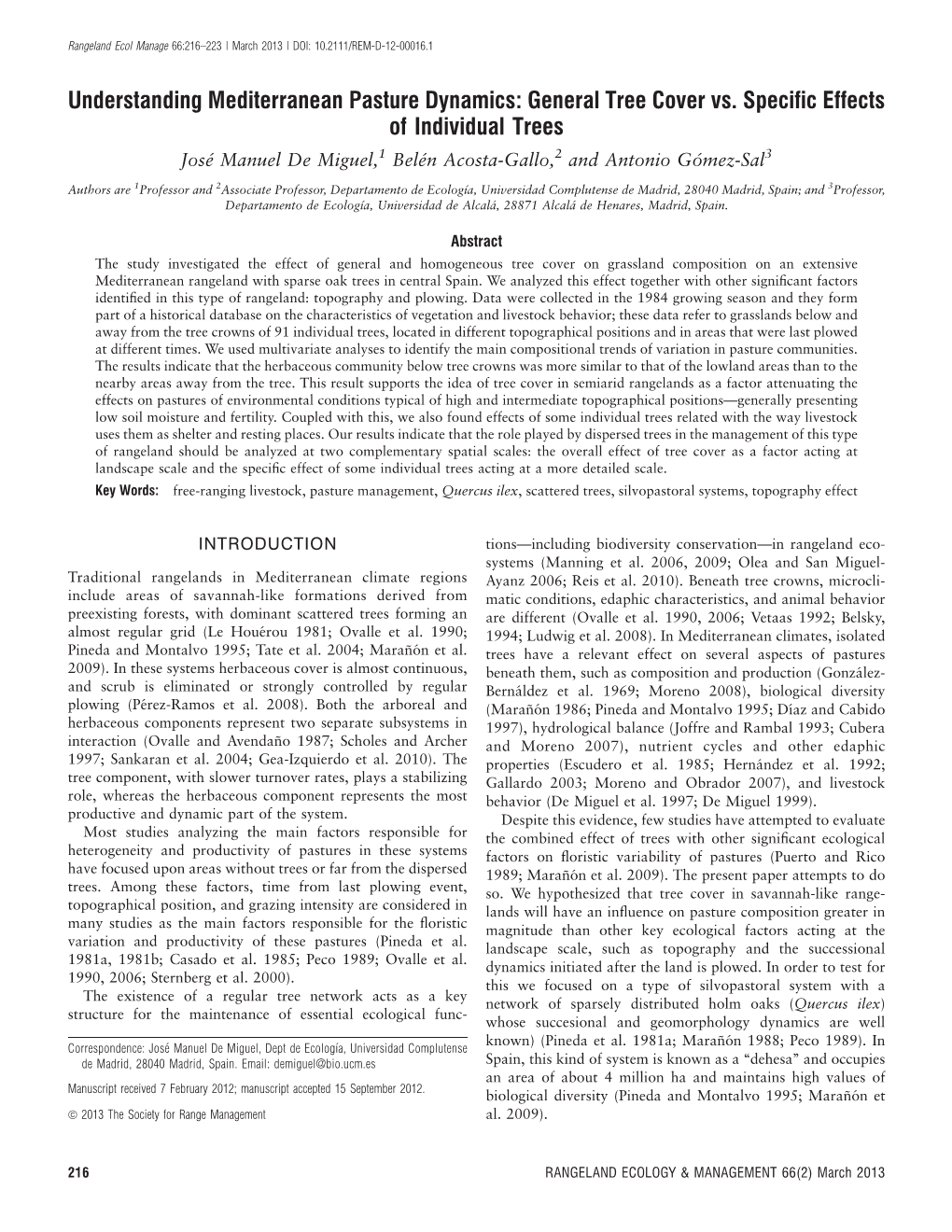 Understanding Mediterranean Pasture Dynamics: General Tree Cover Vs