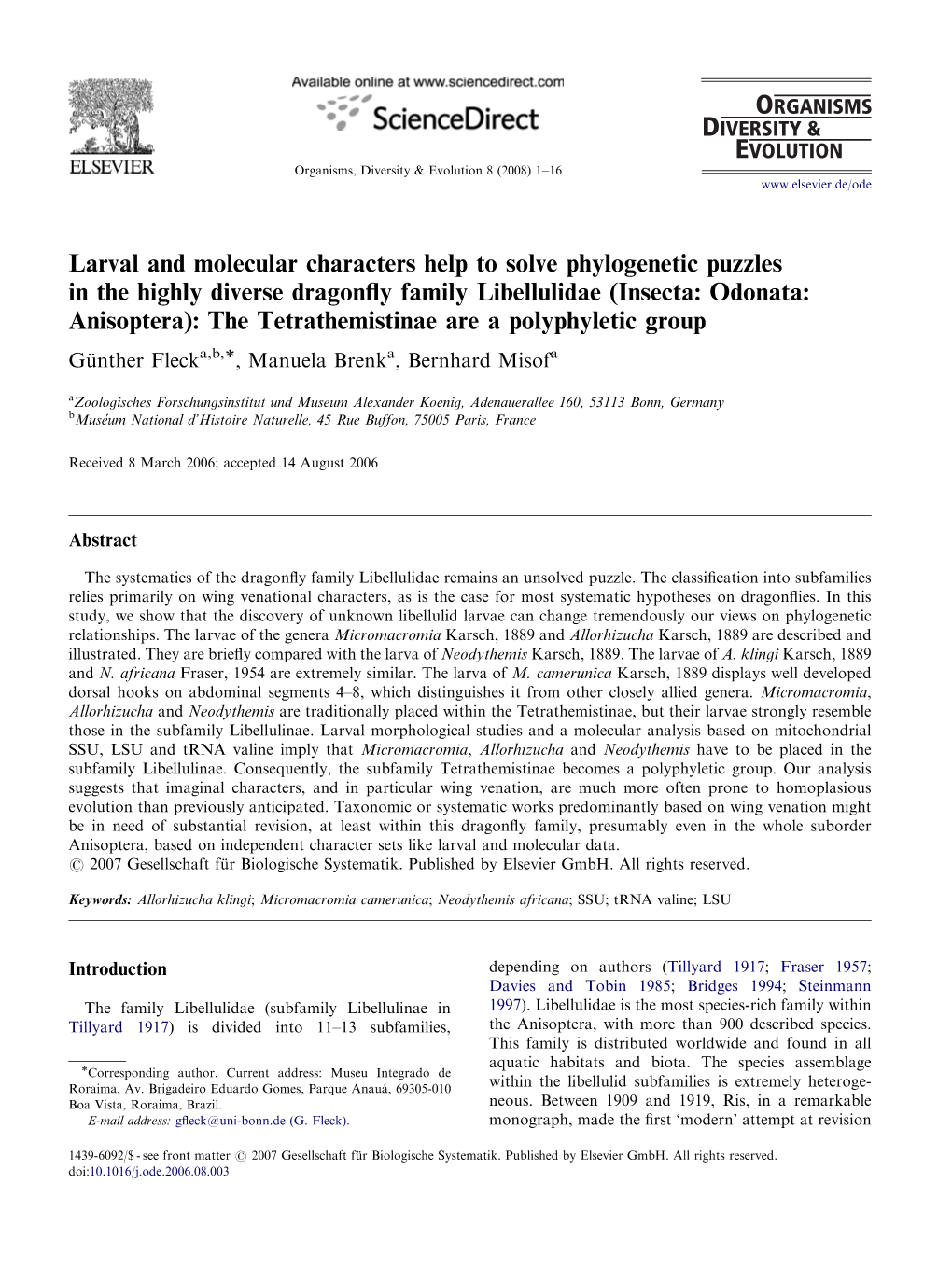 Larval and Molecular Characters Help to Solve Phylogenetic