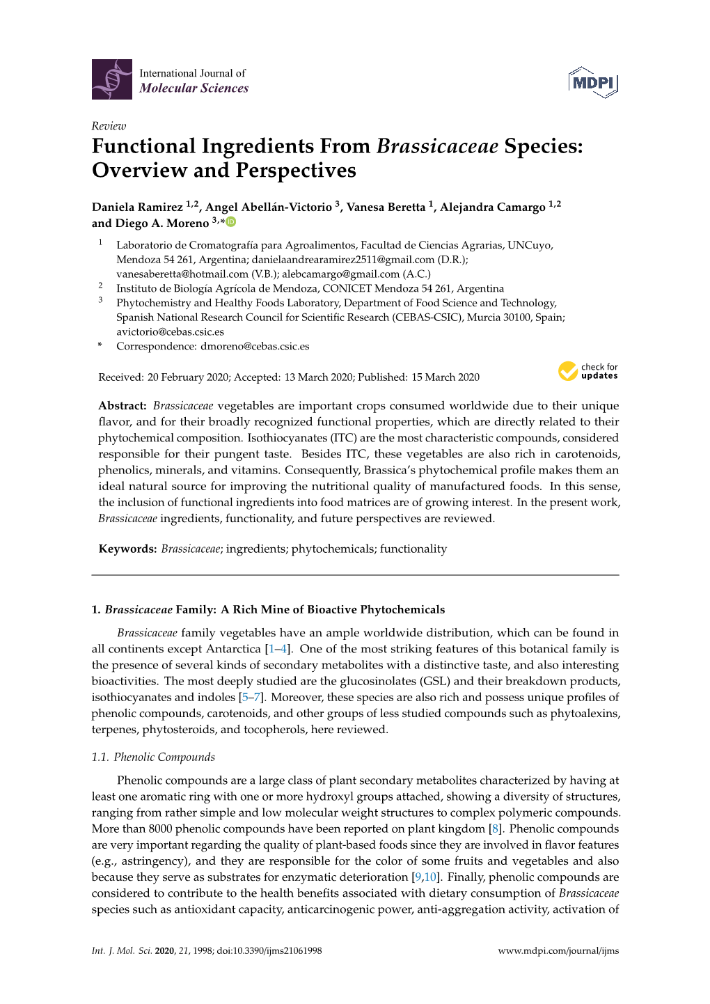 Functional Ingredients from Brassicaceae Species: Overview and Perspectives