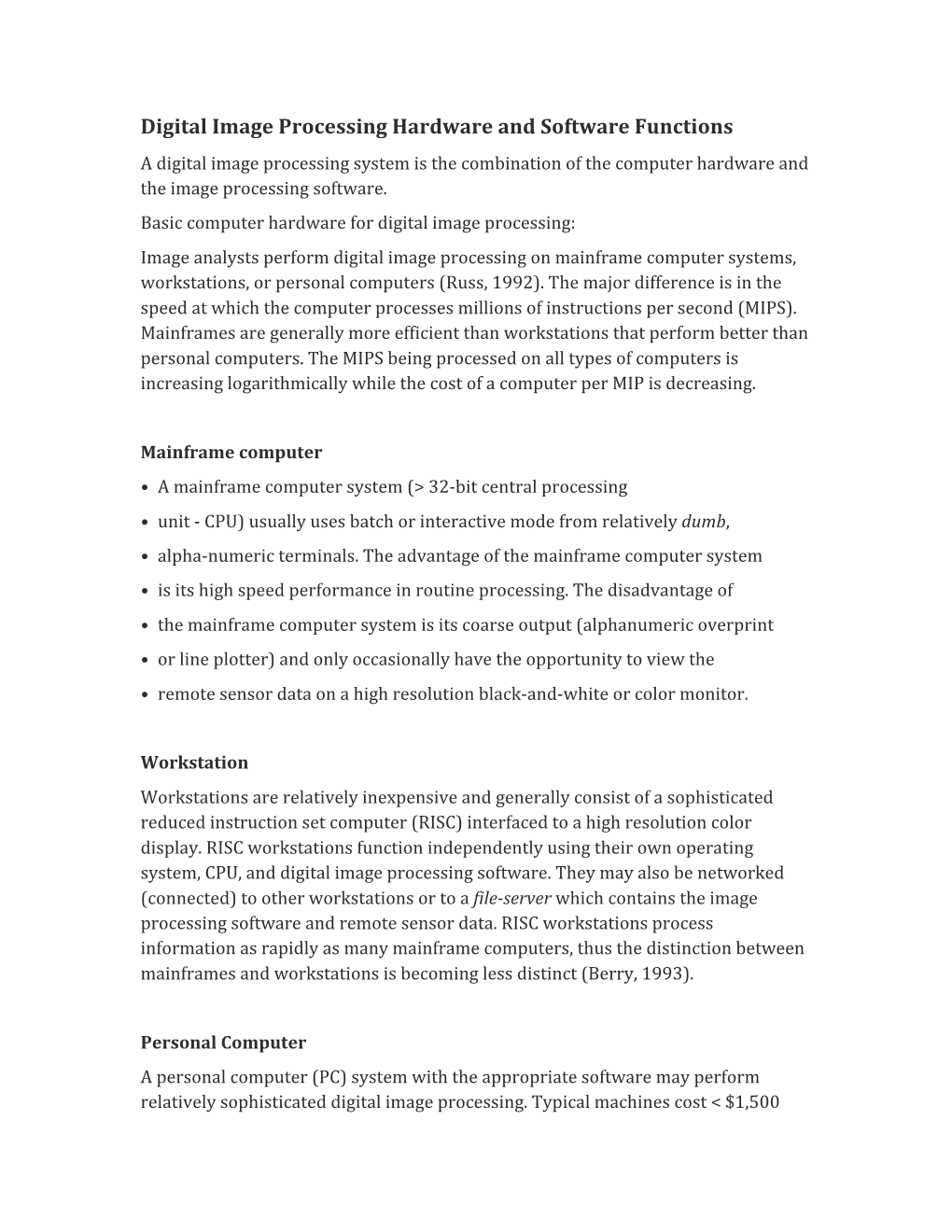 Digital Image Processing Hardware and Software Functions