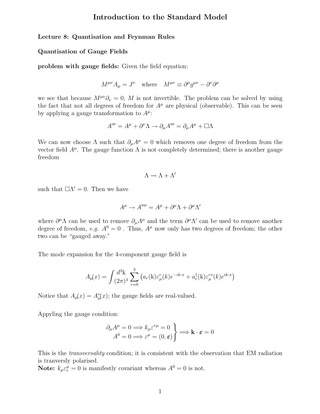 Gauge Fields Quantization. Feynman Rules