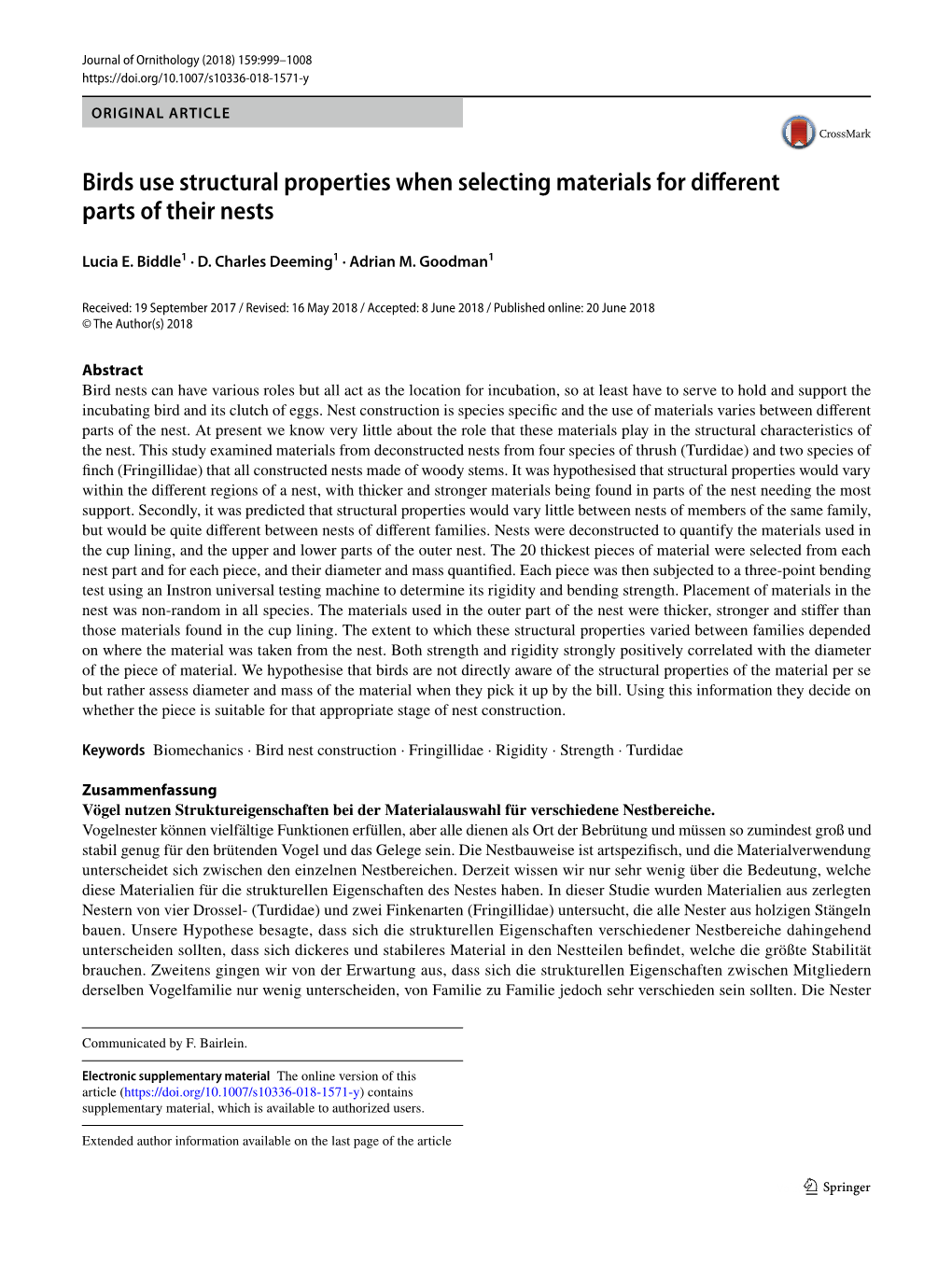 Birds Use Structural Properties When Selecting Materials for Different