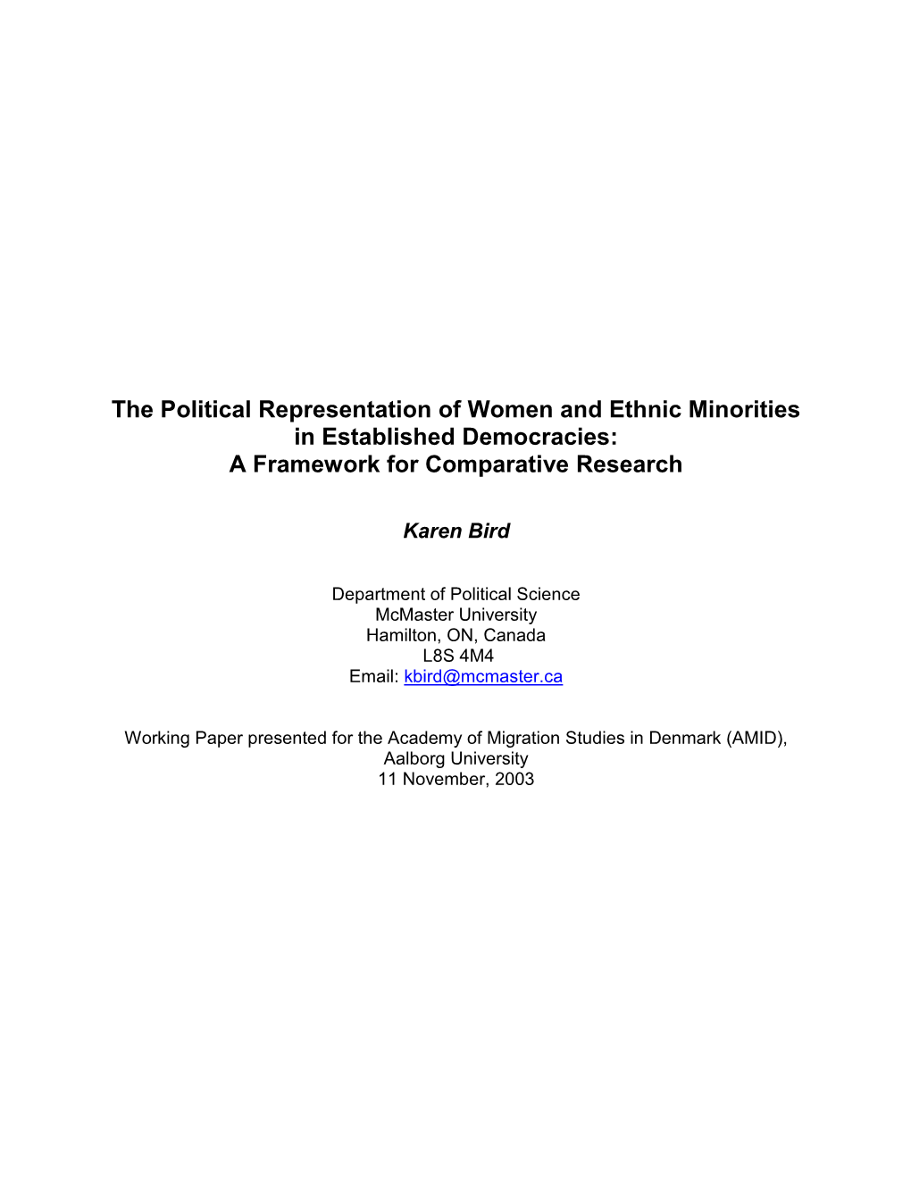 Political Representation of Women and Minorities