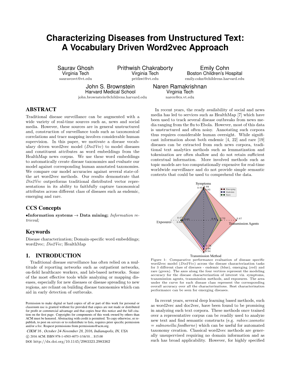 Characterizing Diseases from Unstructured Text: a Vocabulary Driven Word2vec Approach