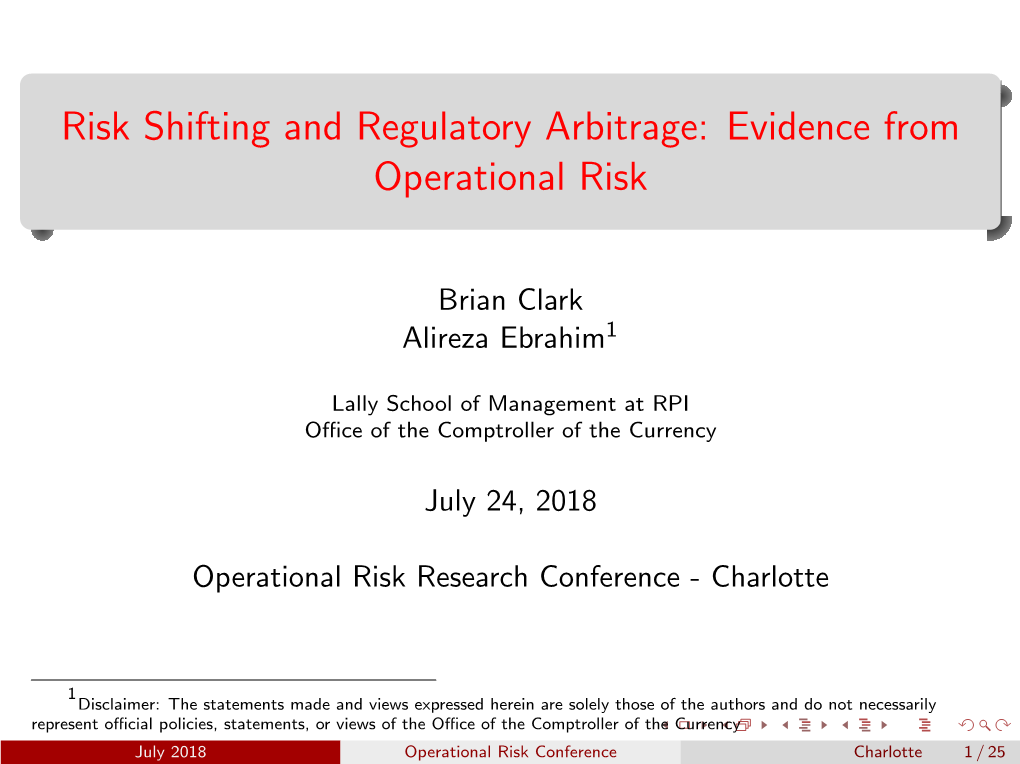 Risk Shifting and Regulatory Arbitrage: Evidence from Operational Risk