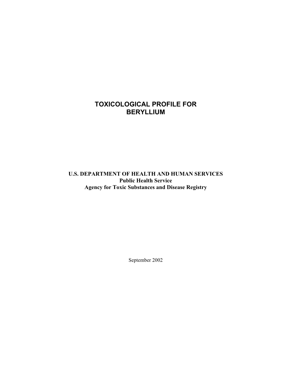 Toxicological Profile for Beryllium