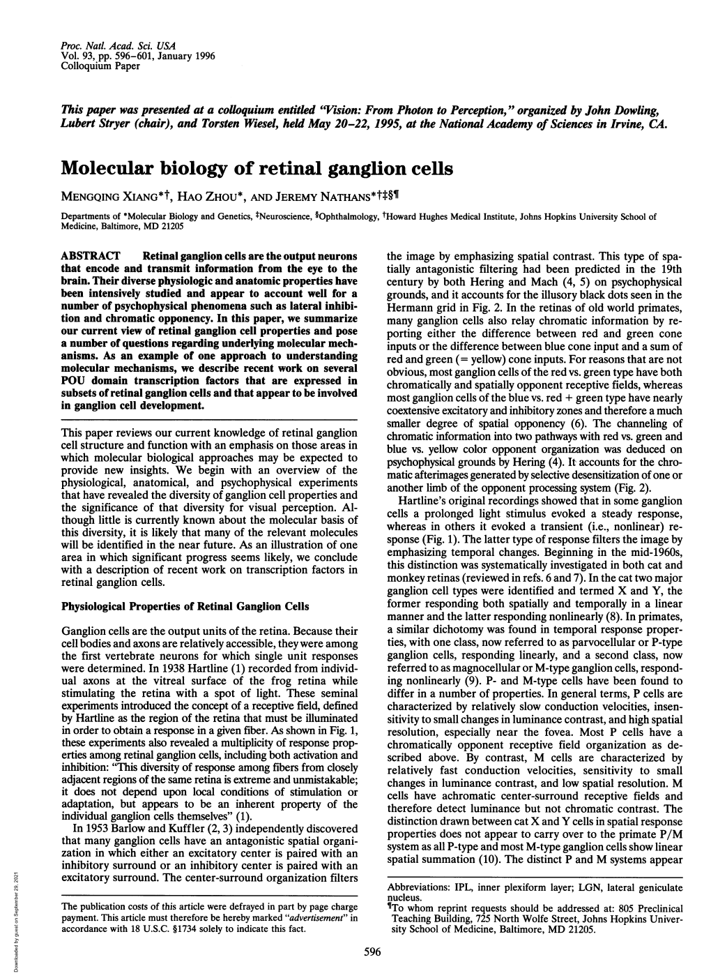 Molecular Biology of Retinal Ganglion Cells