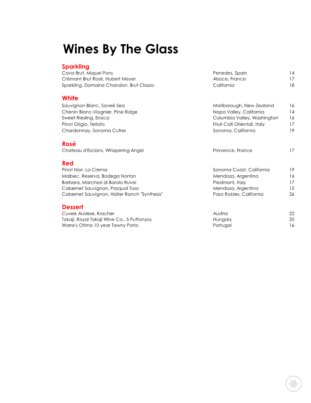 Wines by the Glass