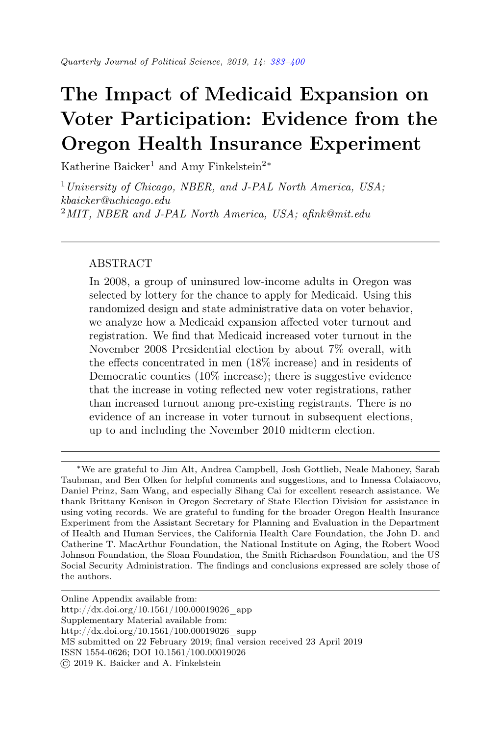 The Impact of Medicaid Expansion on Voter Participation