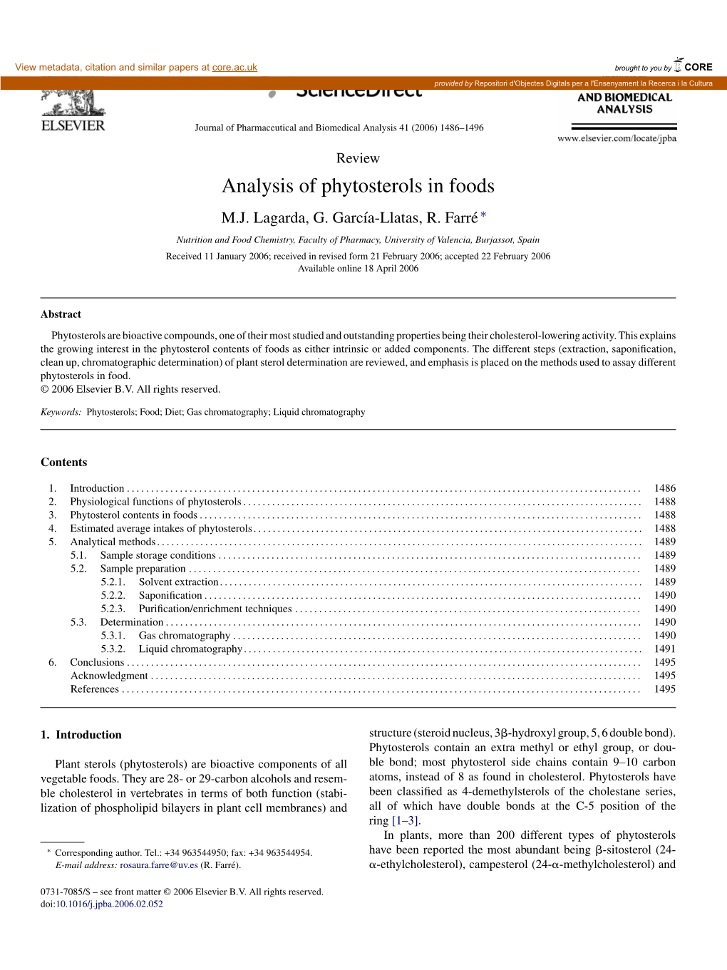 Analysis of Phytosterols in Foods M.J