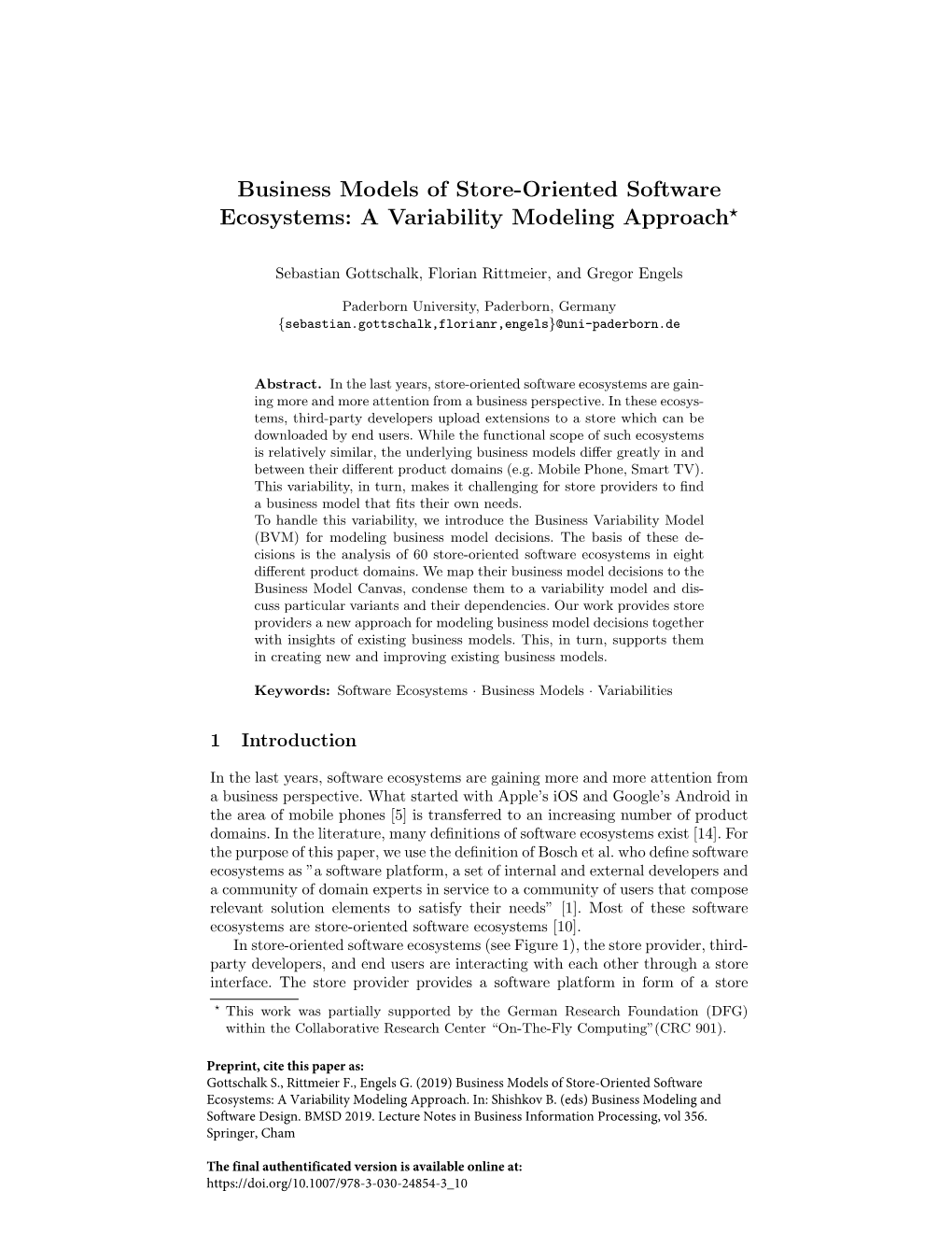 Business Models of Store-Oriented Software Ecosystems: a Variability Modeling Approach?