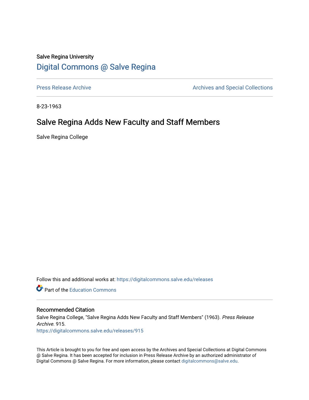 Salve Regina Adds New Faculty and Staff Members