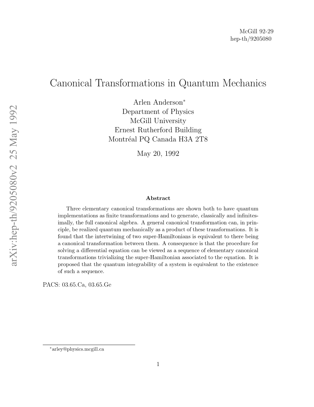 Canonical Transformations in Quantum Mechanics