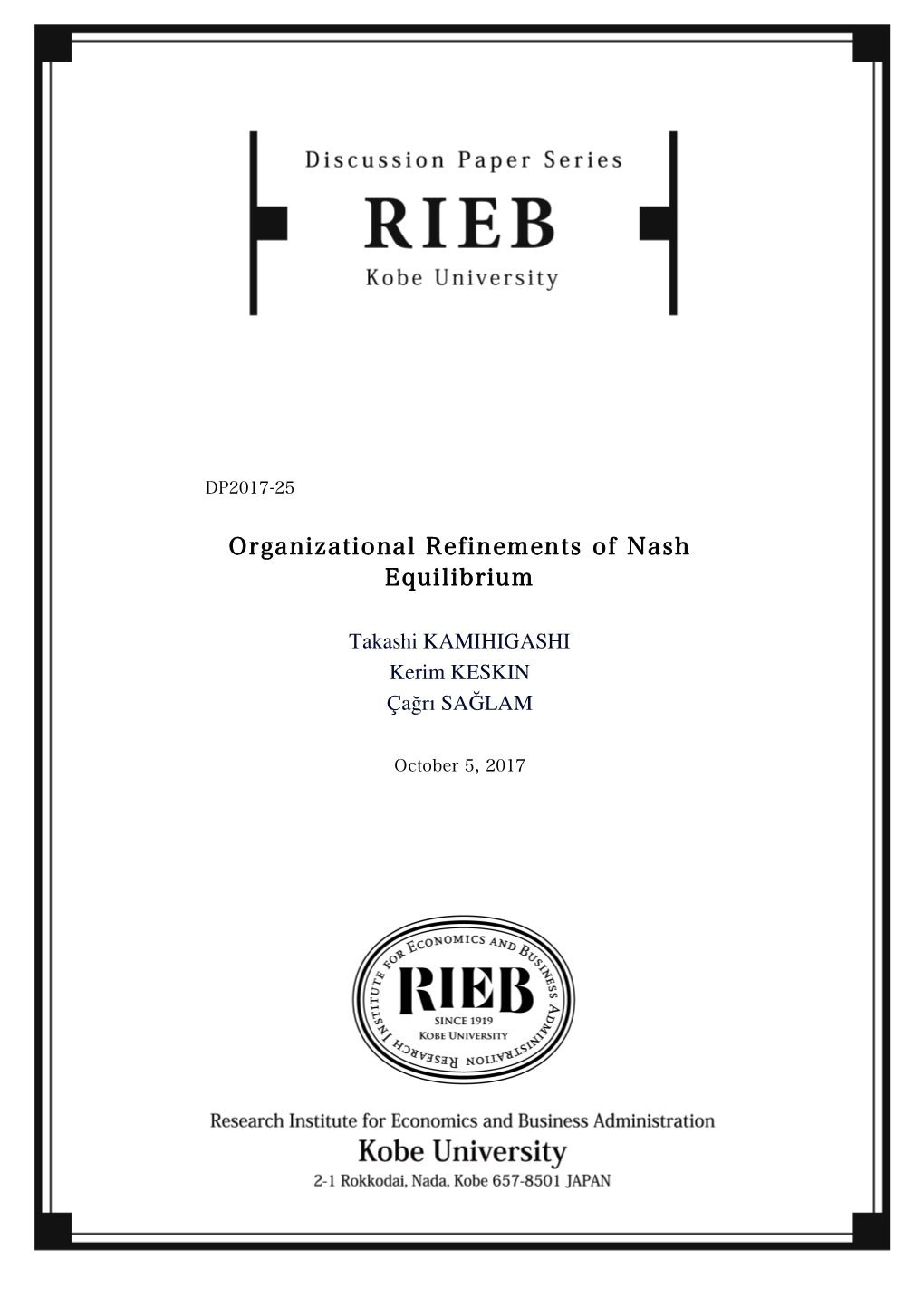 Organizational Refinements of Nash Equilibrium