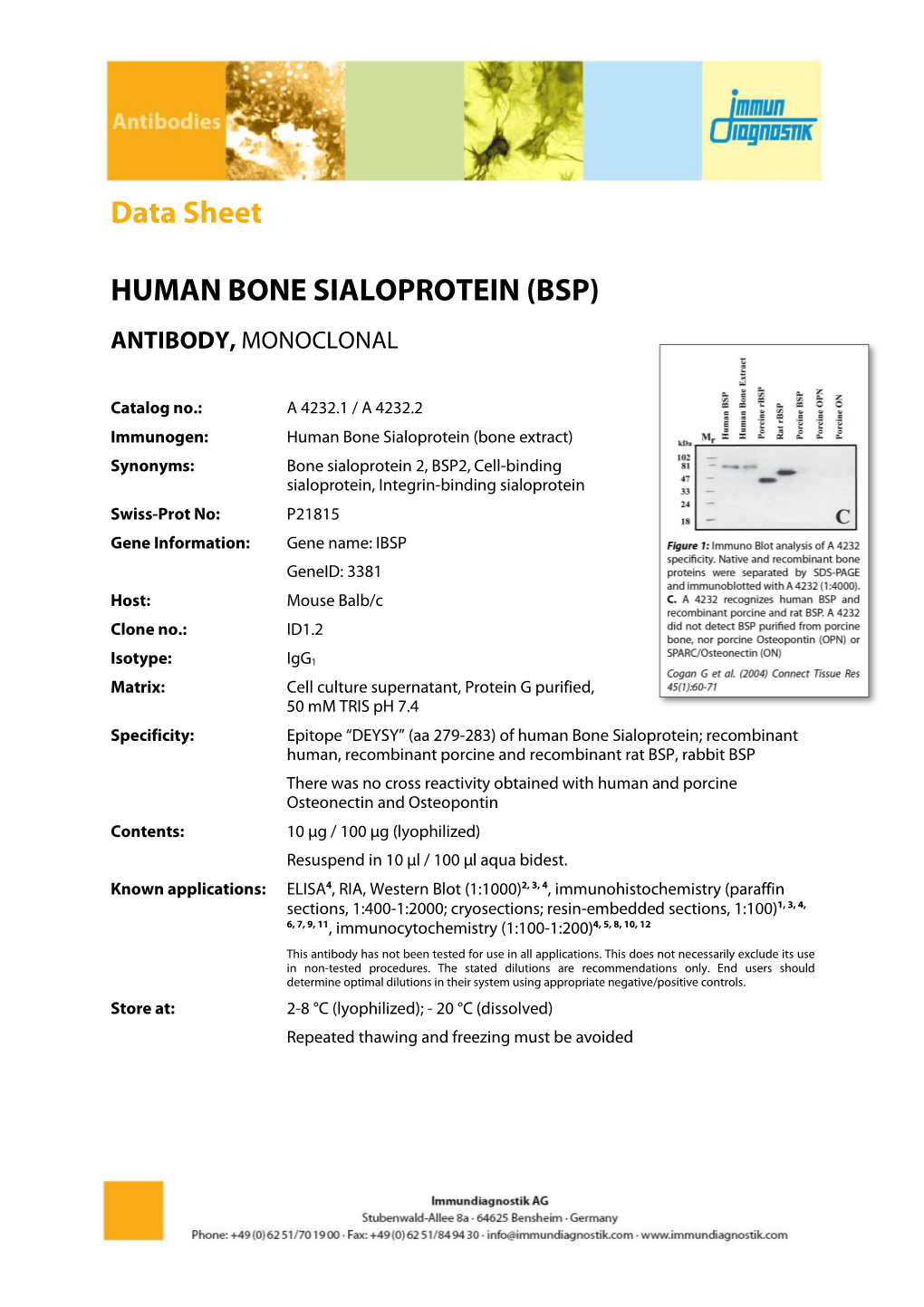 Data Sheet HUMAN BONE SIALOPROTEIN (BSP)