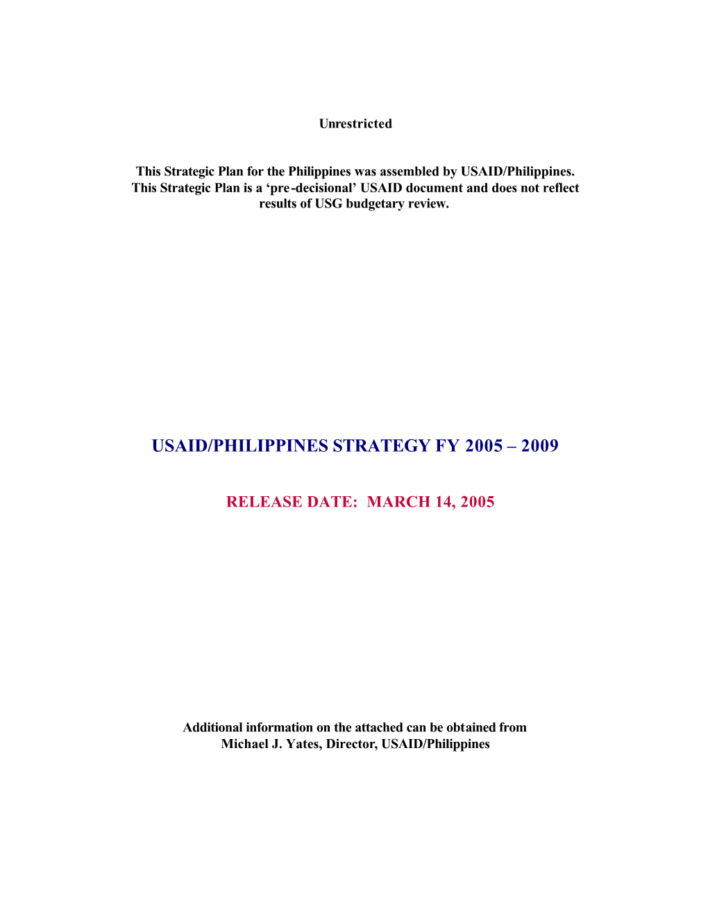 Usaid/Philippines Strategy Fy 2005 – 2009