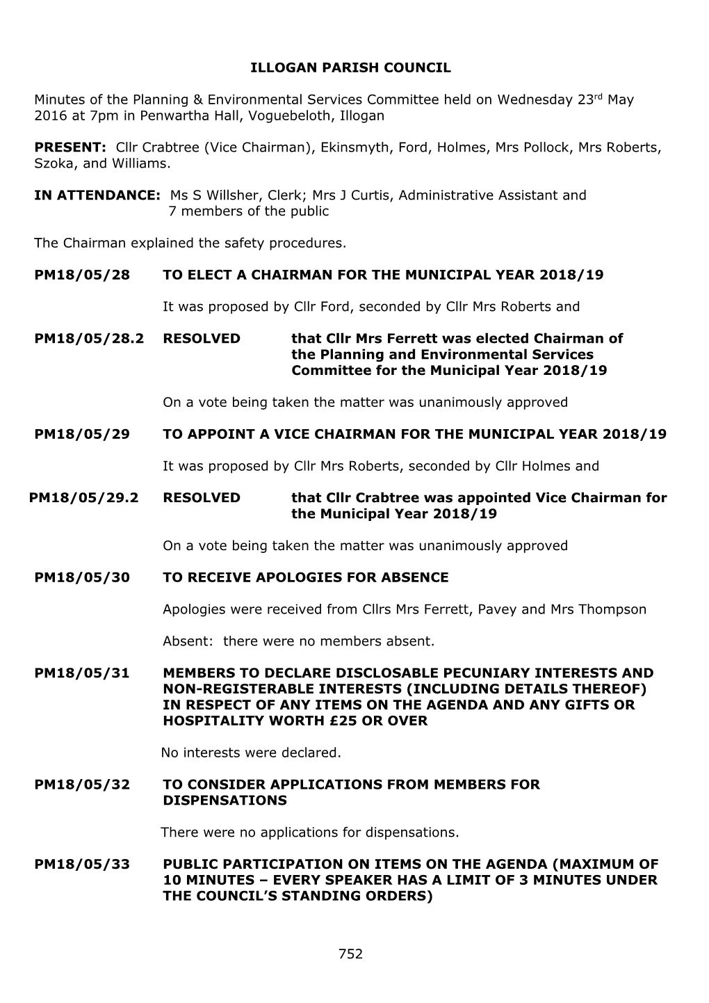 752 ILLOGAN PARISH COUNCIL Minutes of the Planning