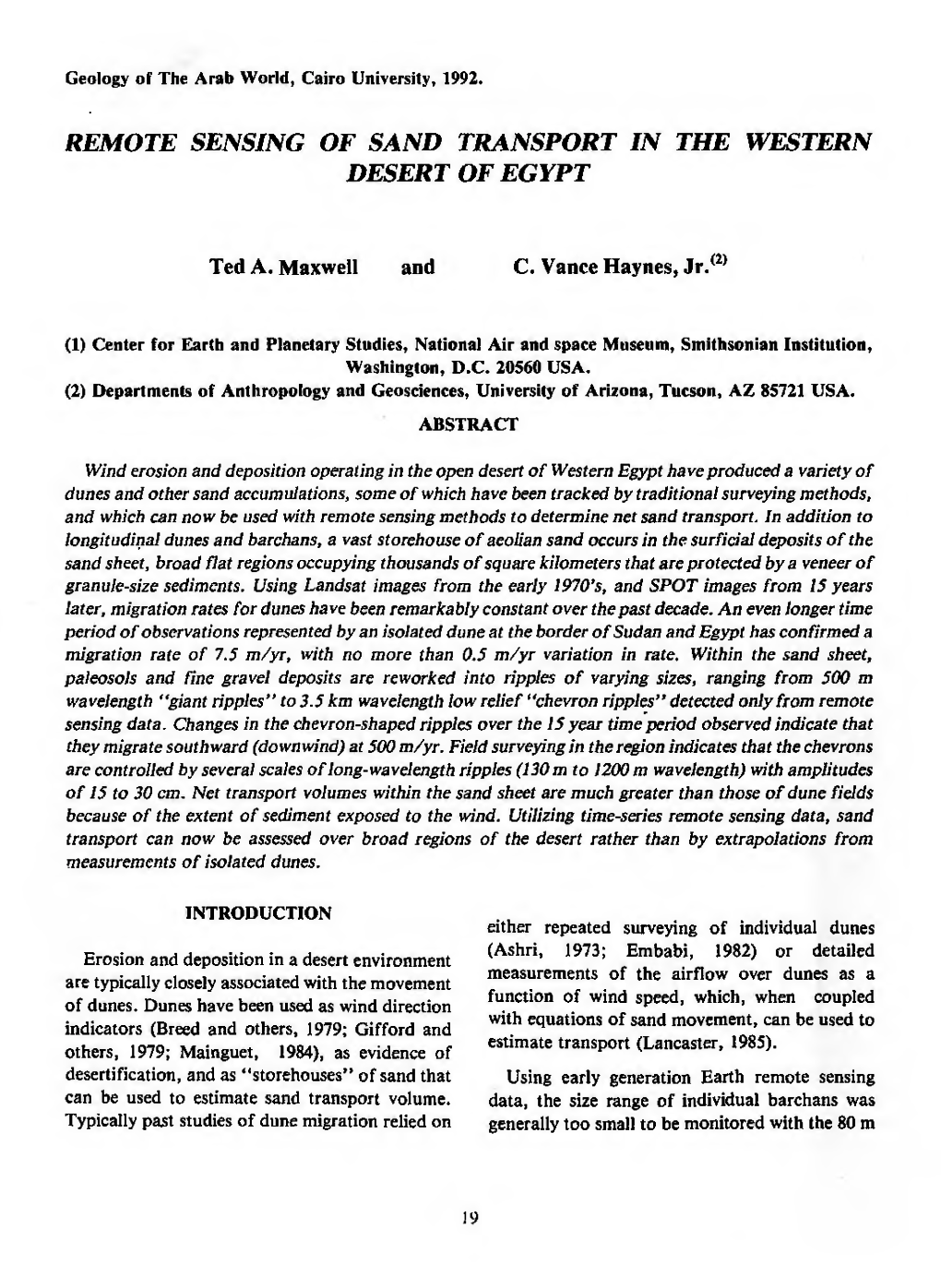 Remote Sensing of Sand Transport in the Western Desert of Egypt