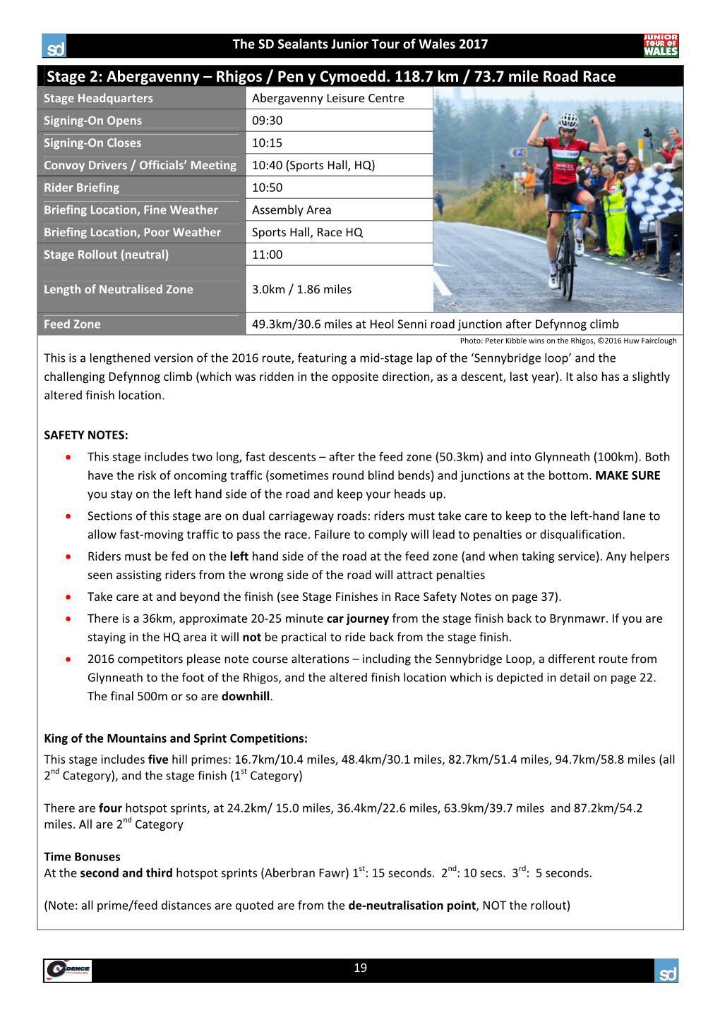 SD Sealants Junior Tour of Wales 2016 Race Manual