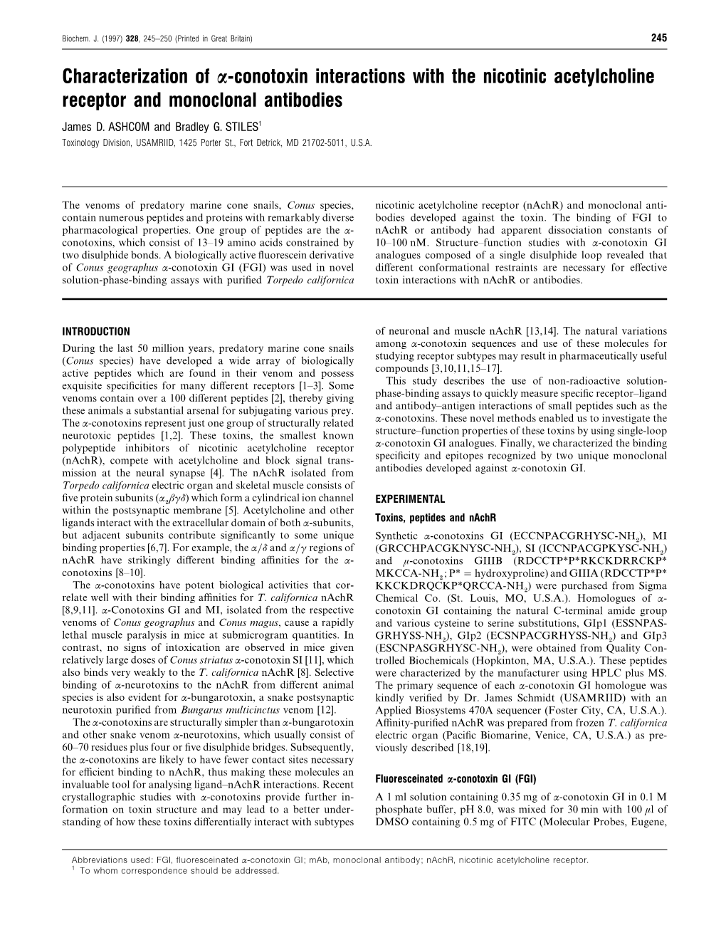 Literature Reference for Α-Conotoxin