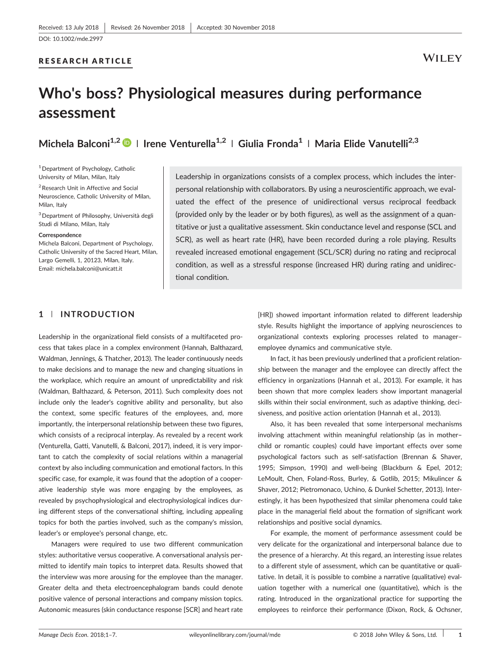 Who's Boss? Physiological Measures During Performance Assessment