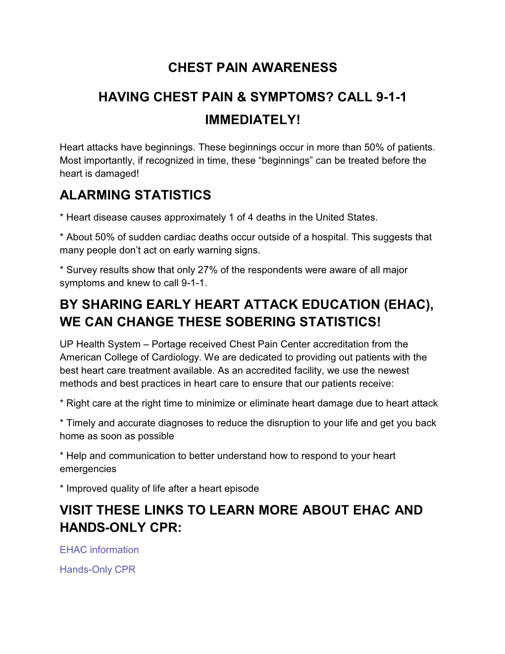 Chest Pain Awareness Having