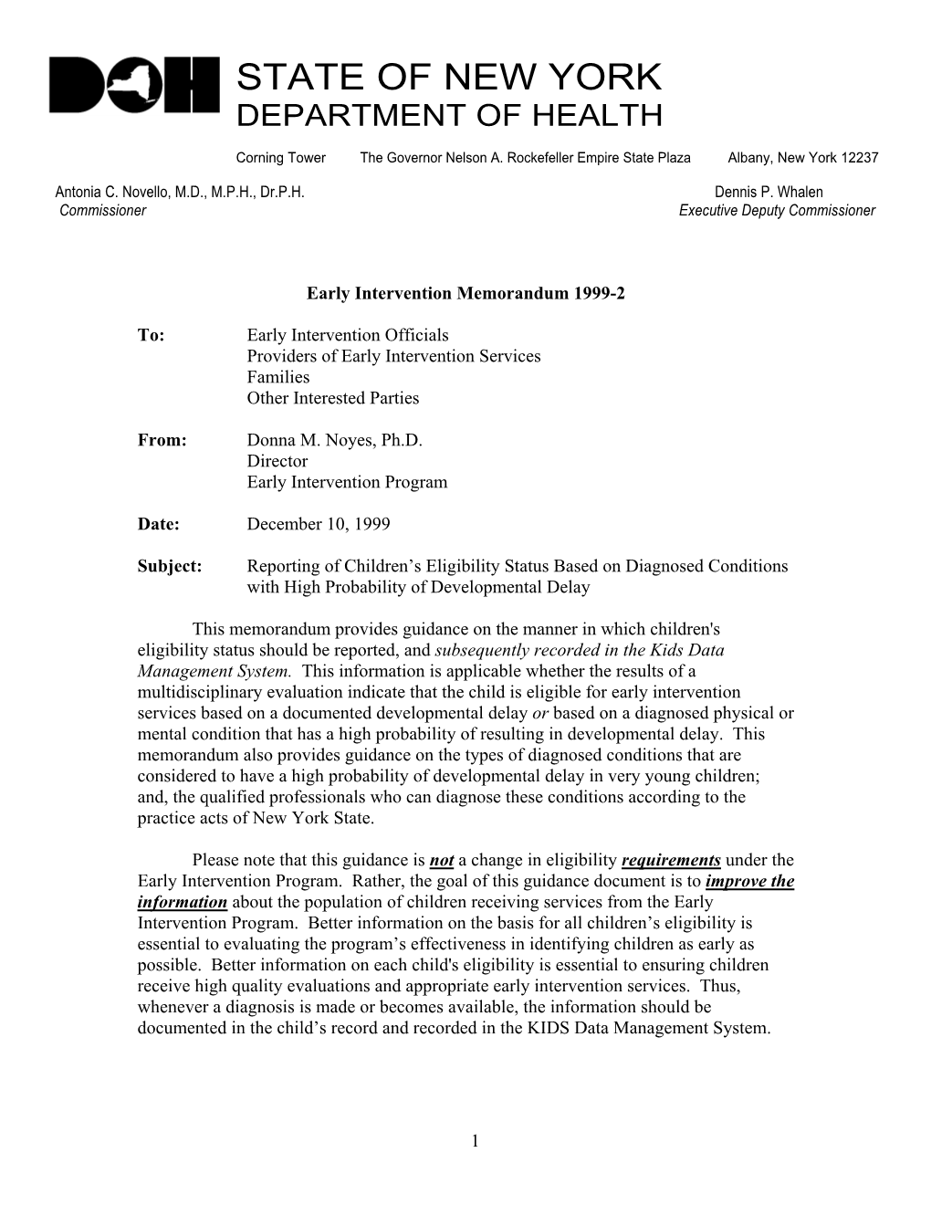 Early Intervention Memorandum 1999-2