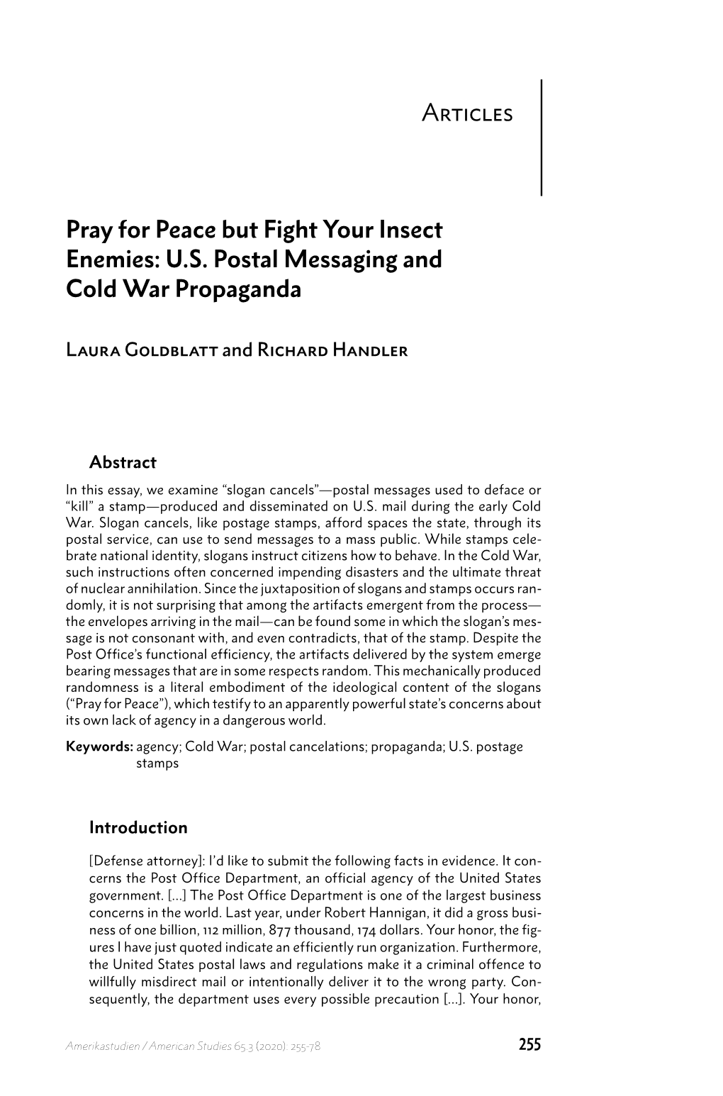 Articles Pray for Peace but Fight Your Insect Enemies: U.S. Postal