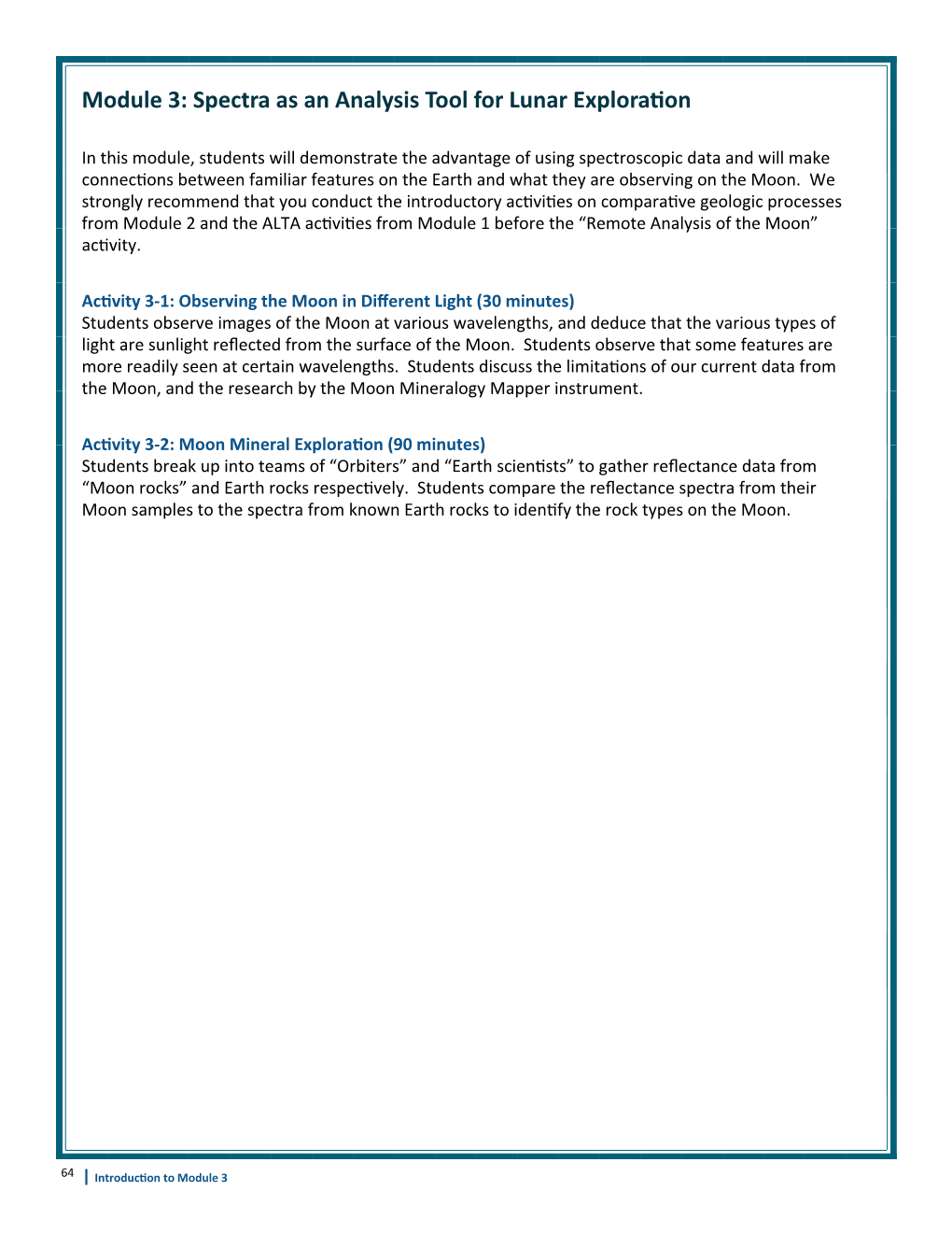 Module 3: Spectra As an Analysis Tool for Lunar Explora�On