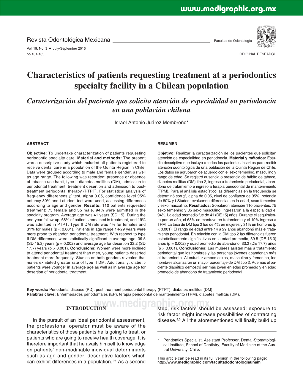 Characteristics of Patients Requesting Treatment at a Periodontics Specialty