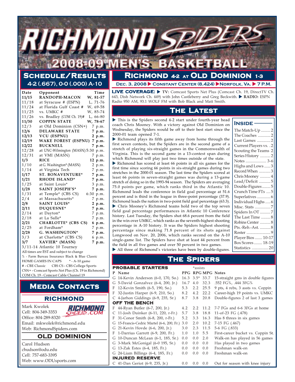 Game Notes Vs. ODU 12-3-08.Pmd