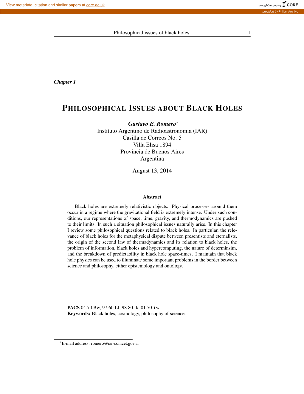 Philosophical Issues About Black Holes