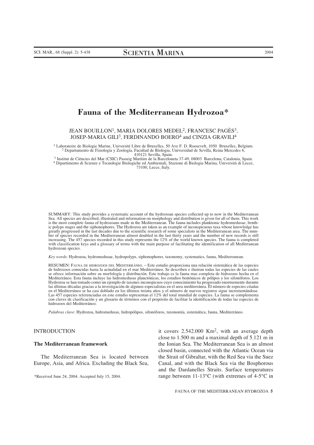 Fauna of the Mediterranean Hydrozoa*