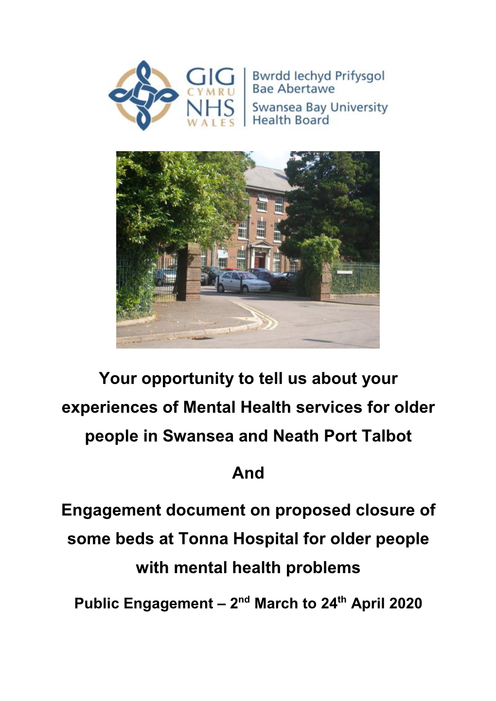 Your Opportunity to Tell Us About Your Experiences of Mental Health Services for Older People in Swansea and Neath Port Talbot
