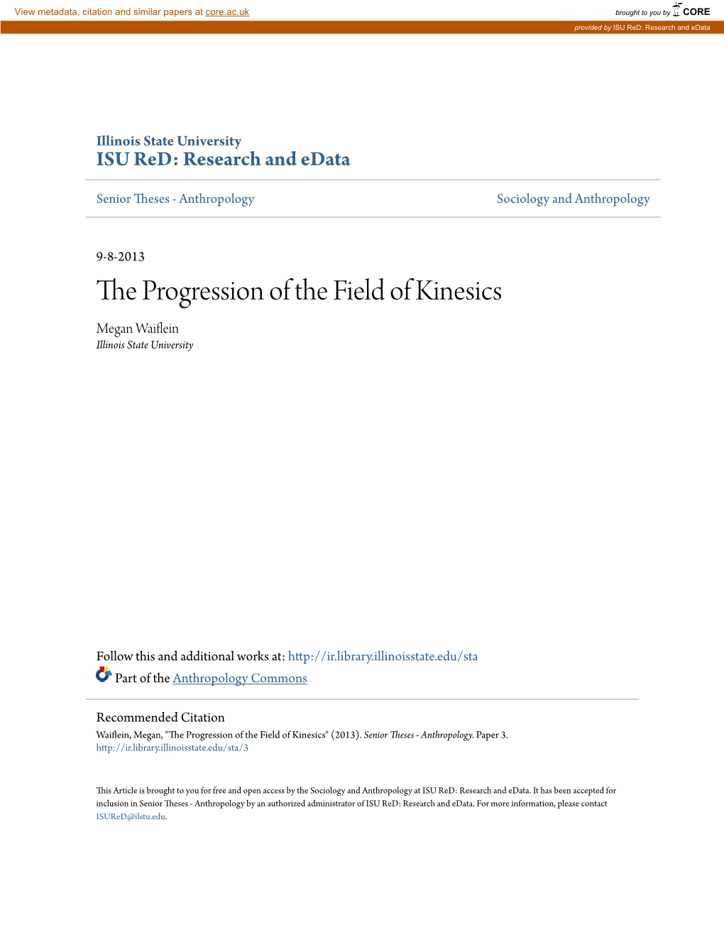 The Progression of the Field of Kinesics