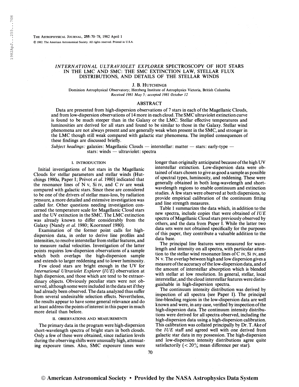 1982Apj. . .255. . .70H the Astrophysical Journal