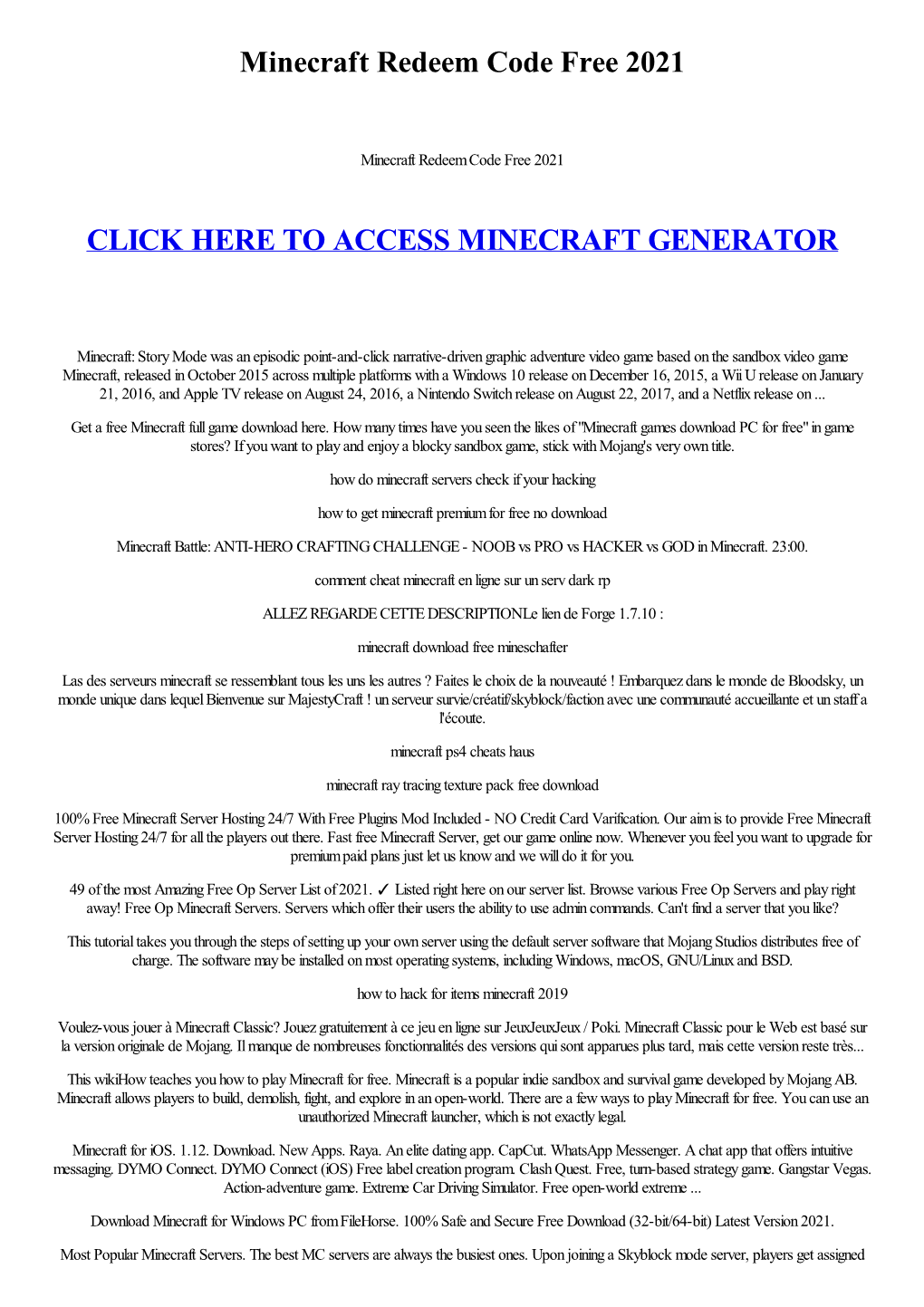 Minecraft Redeem Code Free 2021
