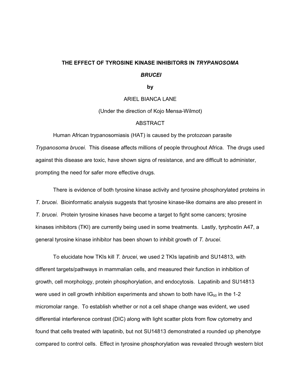 The Effect of Tyrosine Kinase Inhibitors in Trypanosoma