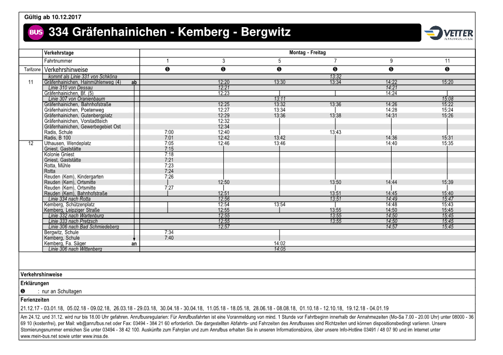 334 Gräfenhainichen - Kemberg - Bergwitz