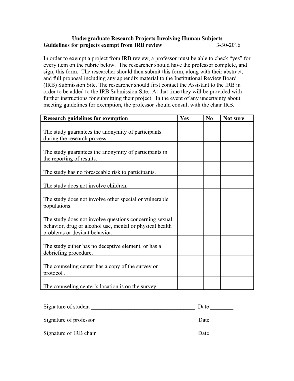 Undergraduate Research Projects Surveys and Interviews