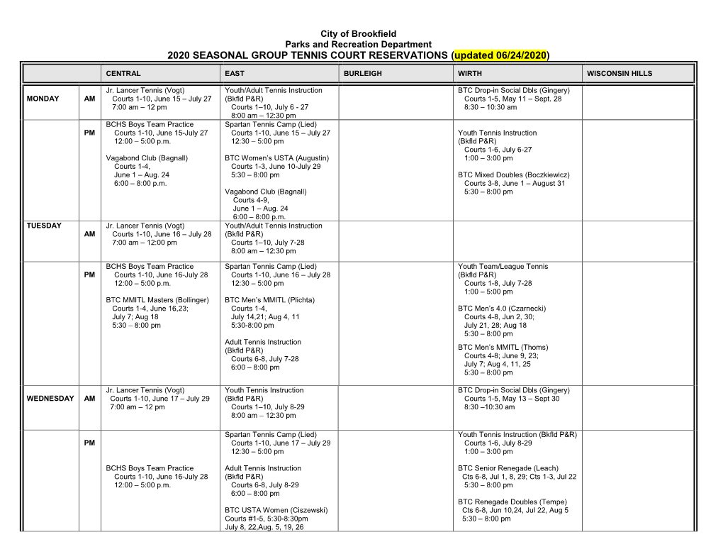 SEASONAL GROUP TENNIS COURT RESERVATIONS (Updated 06/24/2020)