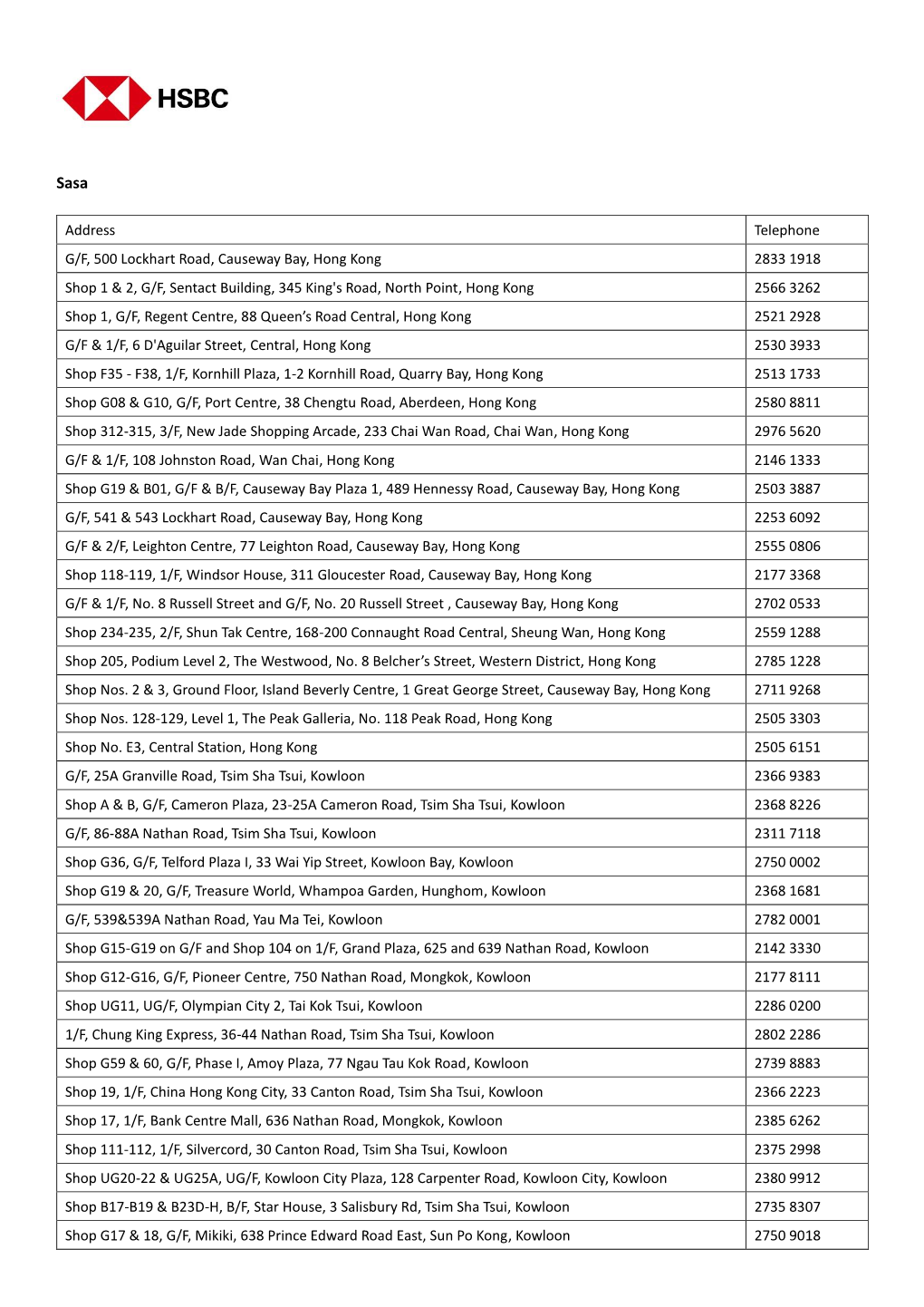 Address Telephone G/F, 500 Lockhart Road, Causeway Bay, Hong Kong