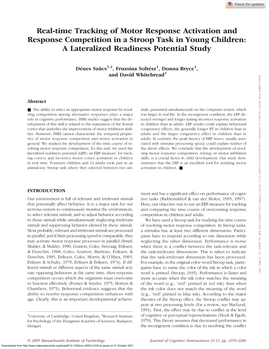 Real-Time Tracking of Motor Response Activation and Response Competition in a Stroop Task in Young Children: a Lateralized Readiness Potential Study